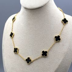 Black 10 Clover Necklace Will Not Tarnish Black Luxury Necklace For Evening, Luxury Black Necklace For Evening, Luxury Black Evening Necklace, Elegant Black Necklace With Black Enamel, Luxury Black Metal Necklace, Black Enamel Metal Necklaces, Black Enamel Metal Necklace, Luxury Black Jewelry With Chain Detail, Luxury Black Jewelry With Chain