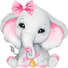 an elephant with a pink bow on its head