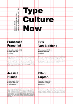 a poster with the words type culture now in black and white, on it's side