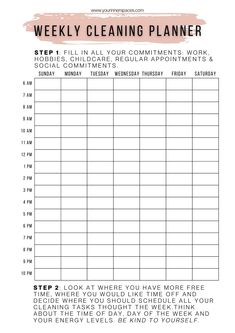 the printable weekly cleaning planner