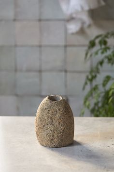 Crafted from gorgeous river stone, this toothbrush holder immediately elevates the bathroom countertop. | River Stone Toothbrush Holder at Terrain Stone Soap Dispenser, Park Bathroom, Bathroom Counter Decor, Limestone Rock, Jurrasic Park, Pottery Inspo, Stone Bowl, Counter Decor, Bathroom Toothbrush Holder