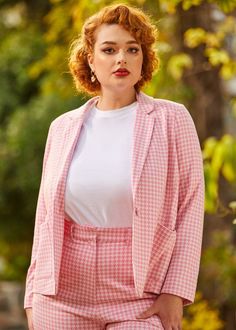 Every wardrobe is deserving of a classic blazer, and this one from our ModCloth namesake label is nothing short of outstanding with its tonal pink houndstooth print! Crafted from a knit fabric that maintains a structured silhouette, this versatile layering piece offers smart peak lapels, single front button closure, finished front pockets, and long sleeves with covered button cuffs.83% Poly, 15% Rayon, 2% SpandexFabric provides slight stretch.Single covered button closure.Finished front pockets.Peak lapel collarFits true to sizeImported Pink Houndstooth, Classic Blazer, Valentine's Day Outfit, Layering Pieces, Covered Buttons, Outfit Of The Day, Knit Fabric, Knitted Fabric, Layering