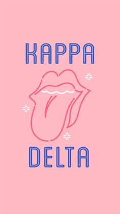 the rolling stones'logo with the words kappa delta in blue on a pink background