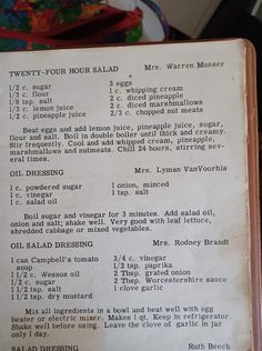 an old recipe book with instructions on it