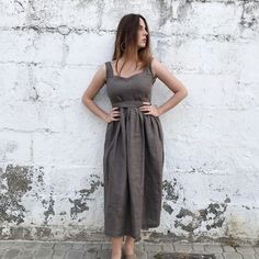 "Write the selected color in the message Elegant brown linen dress with 2 pockets , maxi long, perfect for casual wear Details: - 100% natural linen produced in Europe ; - medium weight (180 gram per square meter); - color: brown, could be any from our colors catalog (color samples at the photo); Made to order, approximately a few days, If you have any questions please message me and I will be glad to answer. Size guide : Size XS Bust: fits bust around 33\"-34\"/ 84-88 cm Waist: fits waist aroun Linen Sundress In Maxi Length, Linen Sundress, Midi Length, Linen Sundress Midi Length, Linen Sundress In Midi Length, Linen Maxi Sundress, Linen Midi Sundress, Sleeveless Linen Dress In Flax Color, Flax Sleeveless Linen Dress, Sleeveless Flax Linen Dress