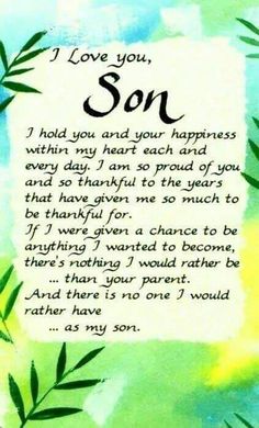 an image of a card with the words i love you, son written on it