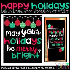 two christmas cards with the words happy holidays and merry brights on them, both in green