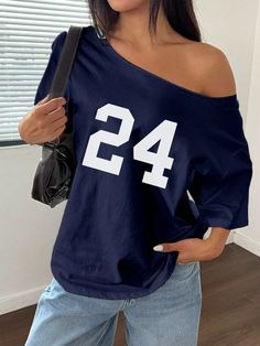 Shoulder Showing Shirts, Cute Off The Shoulder Tops, Cute Outfits Sporty, Off The Shoulder Tshirt, Birthday Loading, Off The Shoulder T Shirt, Shirt Customization, Gracie Concert, Shein Shirts