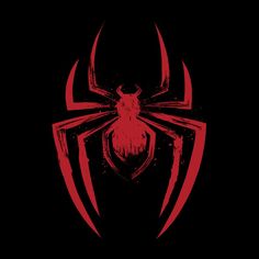 the spiderman logo on a black background, with red splats in it