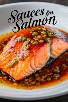 salmon on a plate with sauces for salmon