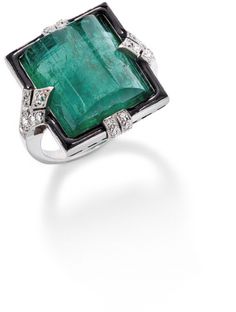 PHILLIPS : UK060111, , An emerald and diamond ring Emerald Halo, Emerald And Diamond Ring, Bling Rings, Emerald Jewelry, Van Cleef, Art Deco Jewelry