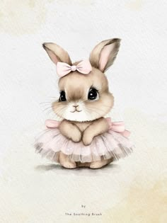 a watercolor painting of a rabbit in a tutu