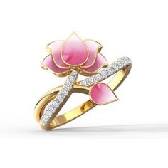 Gold Engagement And Wedding Ring, Pink Lotus Flower, Lotus Flower Ring, Engagement And Wedding Ring, Lotus Ring, Lotus Necklace, Buy Jewellery Online, Indian Jewellery Design Earrings, Pink Lotus