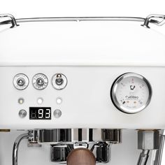 an espresso machine is shown with the clock on it's display panel