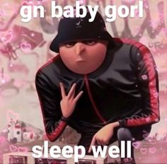 a cartoon character sitting on top of a bed with the caption,'i can baby go sleep well '