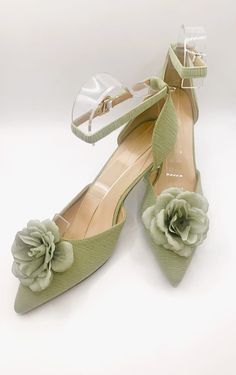 Stunning Sage Green Flower Embellished Bridal Wedding Shoes Soft Fabric Finish with Ankle Strap Very Elegant Perfect Wedding Day Shoe High for Elegance Perfect for Comfort Sizes: UK 3-8 (EU 36-43) Elegant Heels For Spring Reception, Spring Wedding Ankle Strap Heels, Summer Wedding Reception High Heel Shoes, Spring Open Toe Heels For Reception, Spring Wedding Guest Shoes With Heel Strap, Spring Wedding Closed Toe Shoes, Green Wedding Shoes For Summer, Summer Wedding Green Shoes, Elegant Green Wedding Shoes For Spring