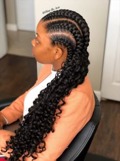 Stitch Braids With Boho Curls, Cornrows In Front Boho Braids In Back, Stitch Braids With Heart And Curls, Half Cornrows Half Curly Weave With Heart, Stitch Boho Braids, Natural Hair Art, Curly Hair Photos, Feed In Braids Hairstyles