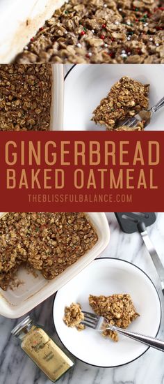 gingerbread baked oatmeal is served on white plates