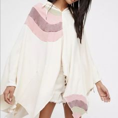 Free People Sweatshirt Poncho Hood Oversize Easy Fit Ivory Pink Rainbow New Without Tags * Size: Xs/S Retail Price: $168.00 80% Cotton * 20% Polyester 96" Around Bust 36" Long On Sides 30'' In Middle Casual White Poncho For Fall, Cozy White Poncho For Fall, Casual White Hooded Poncho, White Casual Winter Poncho, Casual White Winter Poncho, Oversized White Poncho For Winter, White Oversized Casual Poncho, White Oversized Winter Poncho, Casual White Cotton Poncho