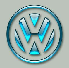 the vw logo is shown in blue and silver colors on a gray background with white lettering