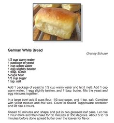 the recipe for german white bread is shown in an email form, and includes instructions to make it