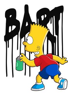 the simpsons is dripping paint and holding a can