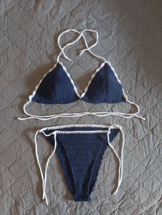 Handmade. Crochet swimming suit in blue and white. Can fit to every size. Crochet Swimwear For Sunbathing, Summer Crochet Stretch Swimwear, Summer Crochet Swimwear For Poolside, Crochet Stretch Swimwear For Beach Party, Stretch Crochet Swimwear For Beach Party, White Crochet Swimwear For Pool, Crochet Triangle Top Swimwear For Poolside, Stretch Crochet Swimwear For Swimming, White Crochet Summer Swimwear