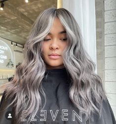 Greyish Hair Color, Silver Hair 2023, Ash Blonde Highlights On Dark Hair, Grey Hair Colour, Ash Grey Hair, Blonde Ideas, Pepper Hair, Grey Hair Don't Care, Blonde Highlights On Dark Hair