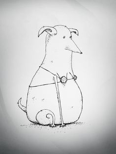 a drawing of a dog sitting on the ground