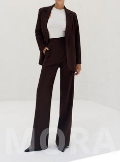 2-piece womens blazer trouser suit for office, business meetings, formal events and special occasions DETAILS -  straight long pants -  high rise -  blazer is buttoned -  lined MATERIAL Premium quality suiting fabric, which consists of natural cotton mostly (65%) and polyester (35%) SIZES The model in photos is wearing a size XS (2) Available in 6 sizes: XS= 2 US numeric BUST 32-34 inches or 82-86 cm WAIST 23-24.8 inches or 59-63 cm HIPS 33-35 inches or 86-90 cm S= 4 US numeric BUST 34-35 inches Brown Suit Women's, Formal Pant Suits, Trouser Suit, Womens Blazer, Formal Pants, Suiting Fabric, Brown Suits, Hip Ups, Classic Blazer