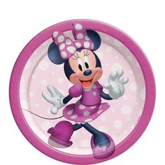 a pink and white paper plate with minnie mouse on it