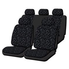 leopard print car seat covers for the front and rear seats with headrests in black