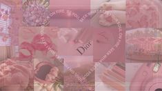 a collage of pink and white images with the word dior written on it