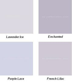 four different shades of gray paint with the names lavender, lavender and lavender on them