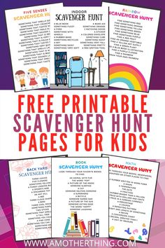 the free printable scavenger hunt for kids with pictures and text on it