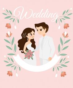 a wedding card with a bride and groom