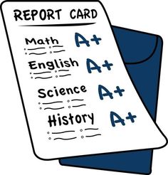 a report card with the words,'report card math english science and history '