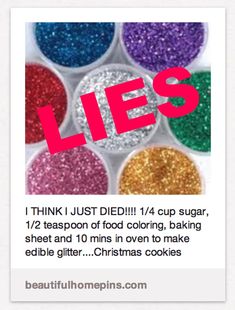 an ad with the words lies in red and green, surrounded by colorful glitters