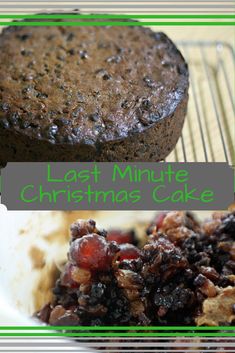 the last minute christmas cake has been made with chocolate and cranberry toppings