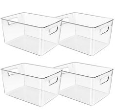 three clear plastic storage bins with lids