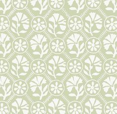 a green and white wallpaper with an intricate design