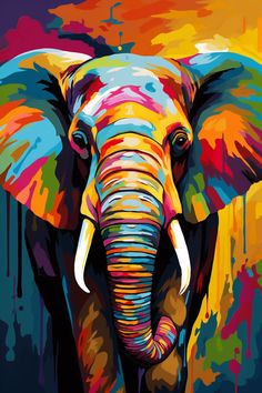 an elephant is painted in bright colors