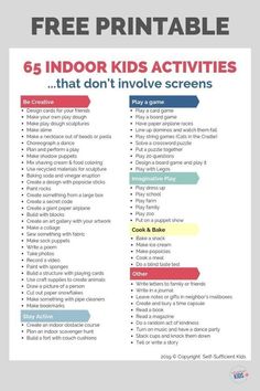 the printable list for indoor kids activities