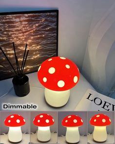 the mushroom lamp has four different lights on it