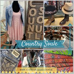 a collage of country soule items including hats, scarves and boots