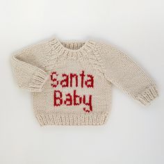 Santa Baby Crew Neck Sweater due Jul/Aug - Sweaters Infant Knit Santa Sweater, Chunky Christmas Sweater, Baby Christmas Sweater, Neutral Sweaters, Pull Bebe, Cozy Pullover, Red Yarn, Santa Baby, Hand Knitted Sweaters