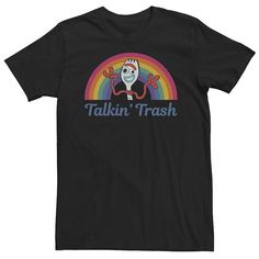 a black t - shirt with the words talkin'trashh in front of a rainbow