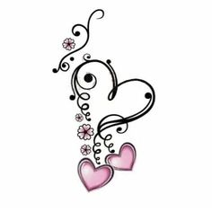 two hearts with swirls and flowers tattoo design