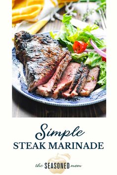 steak marinade is served on a plate with lettuce and tomatoes