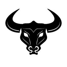 the bull's head is black and white, with a long horn on it